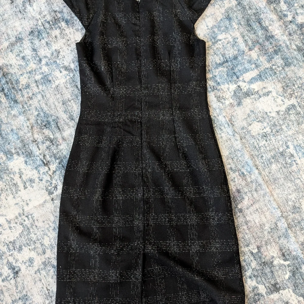 EUC Mossimo Stretch Sleeveless Black & Silver Midi Lined Dress Off Shoulder Sz 4 - Picture 8 of 11
